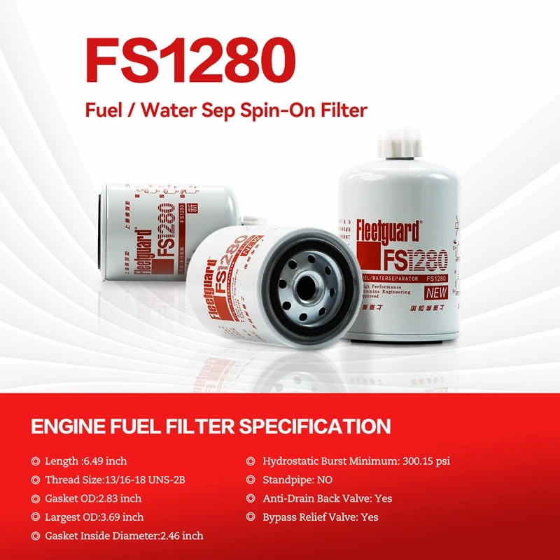 Separador de agua y combustible Fleetguard FS1280 compatible con Cummins 6B5.9