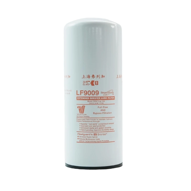 Filtro de aceite y lubricante Fleetguard LF9009 para motores Cummins 6CTA8.3-M y 6CTA8.3-G.
