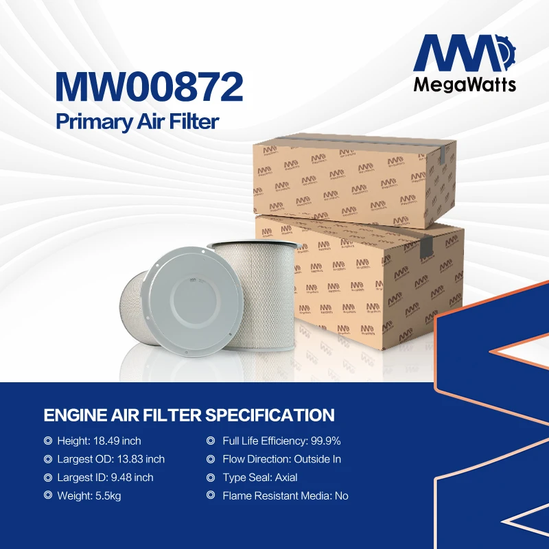 Filtros de aire Fleetguard AF872 para motores Cummins de las series KTA19 y KTA38.